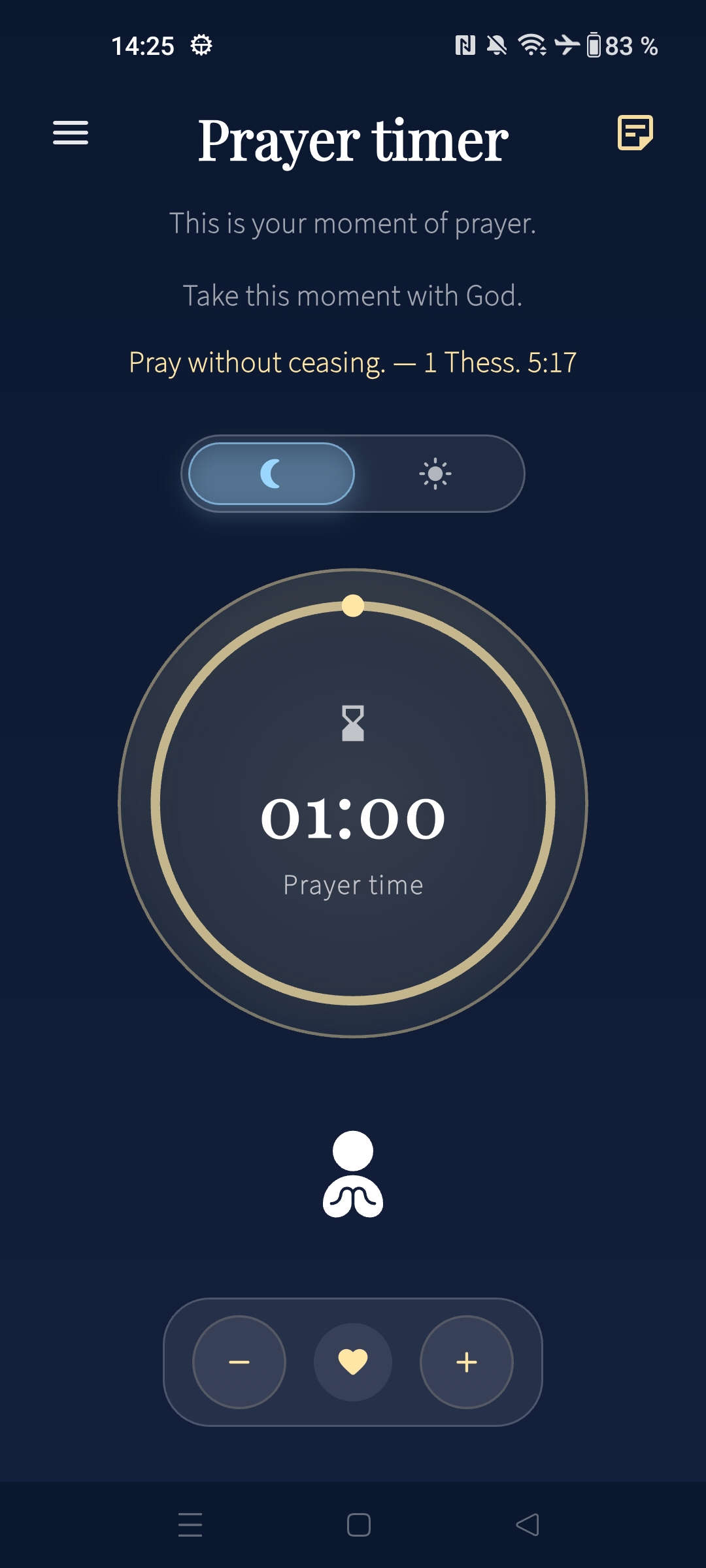 Prayer and fasting timer screen